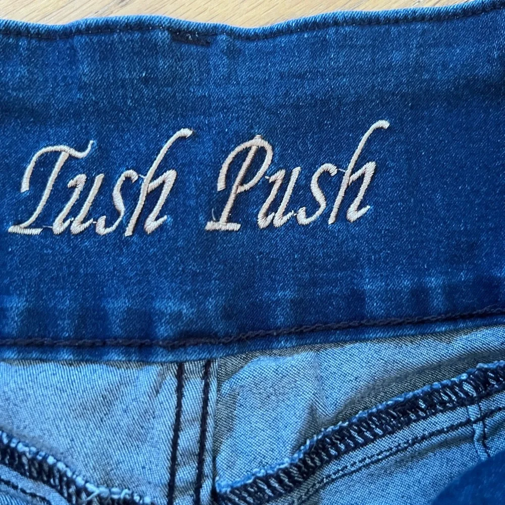 Juniors Ladies Size 7 Tush Push Blue Denim Jeans Crystals Bedazzles  GUC - Picture 2 of 9